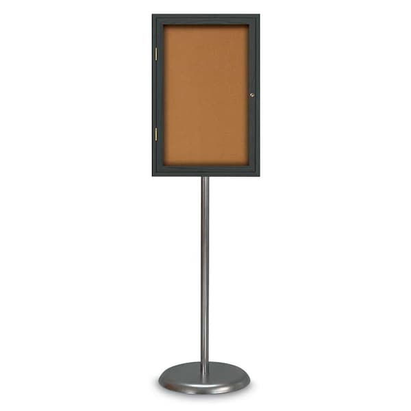 Corkboard, Double Door, Radius Frame, 48x36", Black/Natural Tan Cork